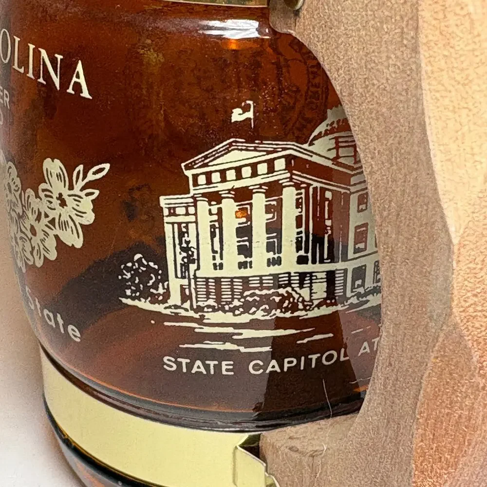 Vintage North Carolina Tarheel State Souvenir Brown Glass Barrel Mug Wood